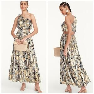 J. Crew Factory Abstract Maxi Dress in Black and Gold